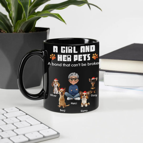 Adorable Dog Mom Ceramic Coffee Mug, A Girl and Her Pets Christmas Mug, Holiday Pet Lover Tea Cup, Xmas Cartoon Coffee Cup Pr