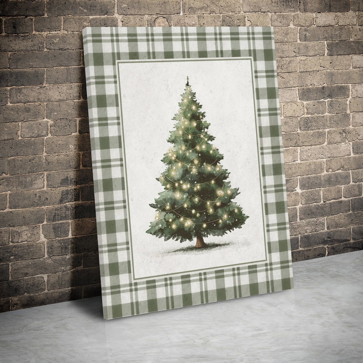 Vintage Holiday Wall Art, Rustic Green Plaid Christmas Tree Digital Download, Festive Winter Botanical Poster, Printable Farm