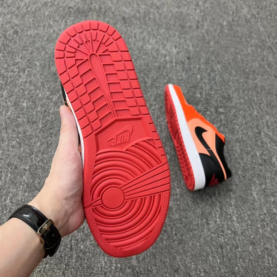 Low Top Basketball Shoes, Black Orange Colorway, Lace Up Design, Casual Gift for Shoe Lovers