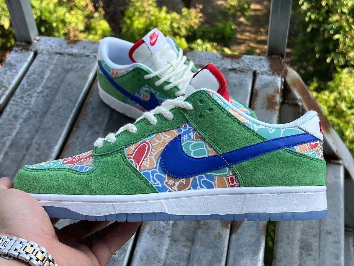 Low Top Sneakers, Green Blue Colorway, Lace Up Design, Casual Gift for Sneaker Fans