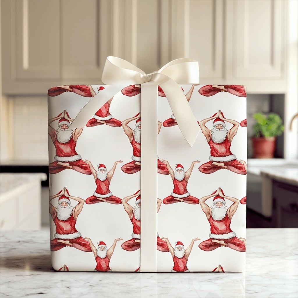 Fit Santa Christmas Wrapping Paper, Muscular Yoga Santa Wrapping Paper, Humorous Holiday Gift Wrap, Yogi Fitness Lover Gift W
