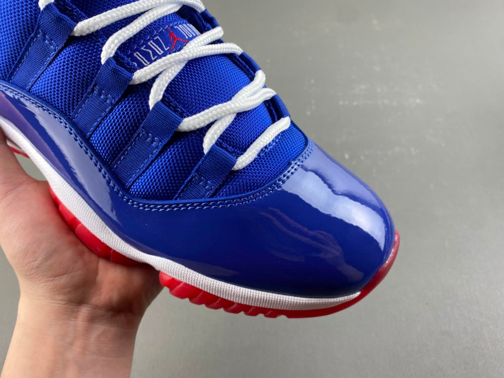 Low Top Sneakers, Royal Blue White Red Colorway, Patent Leather Footwear, Lace Up Design, Casual Gift for Sneaker Fans