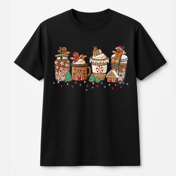 Adorable Holiday Drink Graphic Shirt, Gingerbread Coffee Christmas T-Shirt, Festive Coffee Lover Tee, Winter Seasonal Aesthet