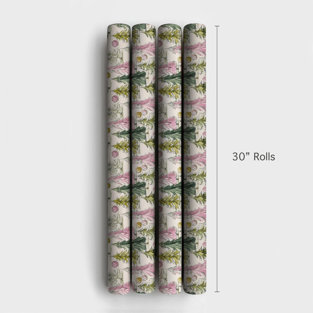 Watercolor Tree Gift Wrap, Pink and Green Christmas Trees Wrapping Paper, Whimsical Holiday Wrapping Paper, Pastel Christmas 