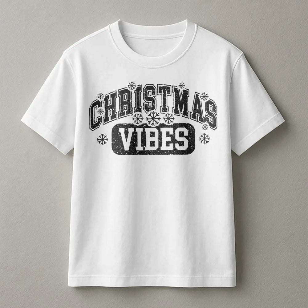 Retro Varsity Snowflake Shirt, Christmas Vibes T-Shirt, Adorable Holiday Graphic Tee, Festive Winter Christmas Tee, Holiday S