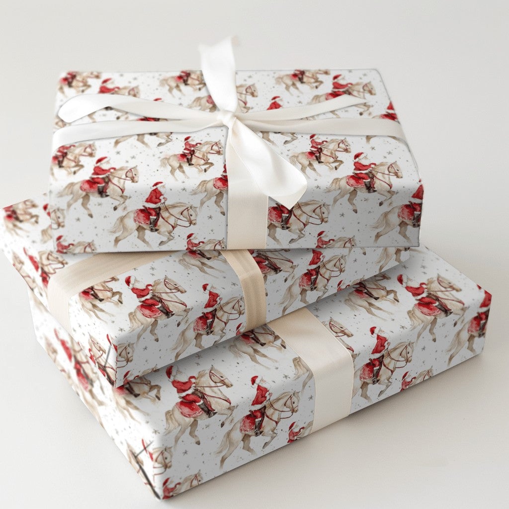 Equestrian Christmas Gift Wrap, Santa Riding Horse Wrapping Paper, Watercolor Horse Lover Holiday Paper, Festive Xmas Gift Wr