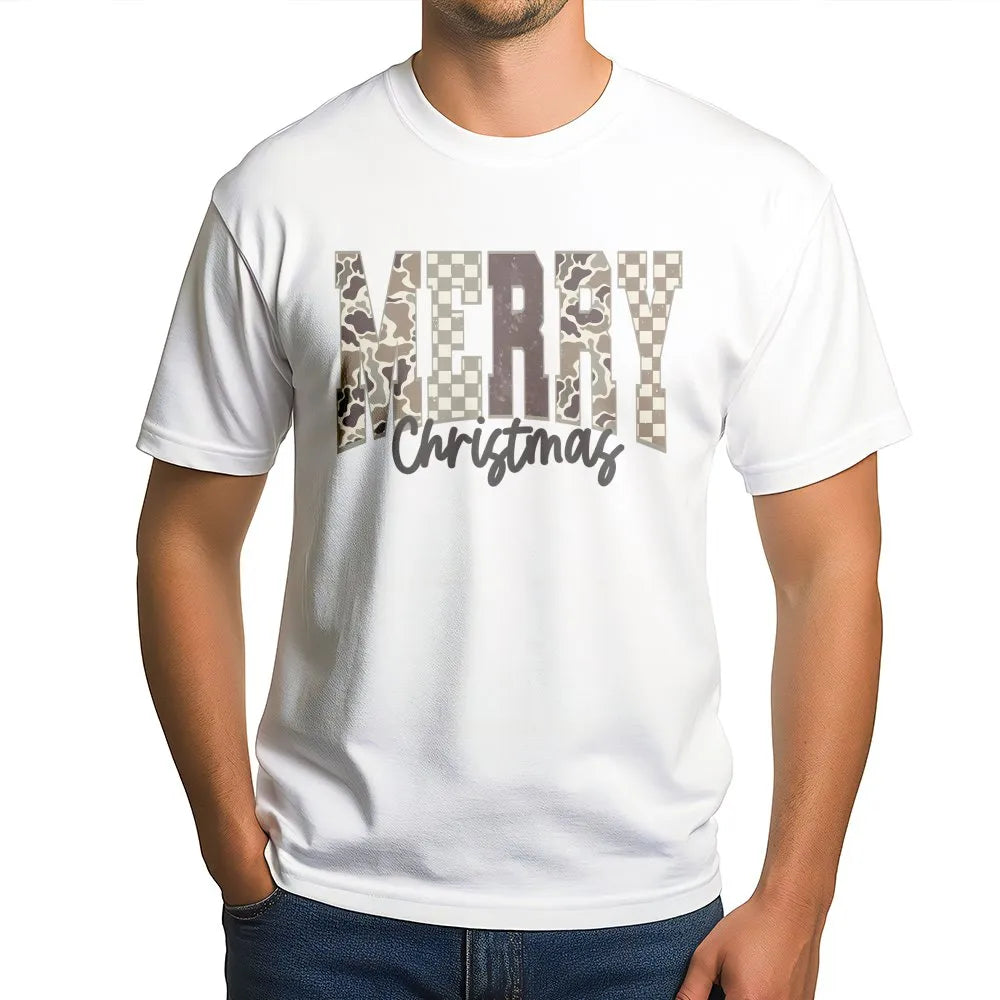 Distressed Camouflage Shirt, Merry Christmas Camo T-Shirt, Rustic Hunting Graphic Tee, Holiday Outdoorsman T-Shirt, Hunter Ch