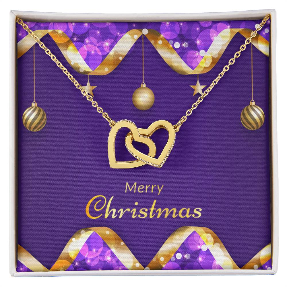 CZ Crystal Heart Pendant, Interlocking Hearts Necklace, Romantic Christmas Necklace, Double Heart Jewelry for Women, Holiday 