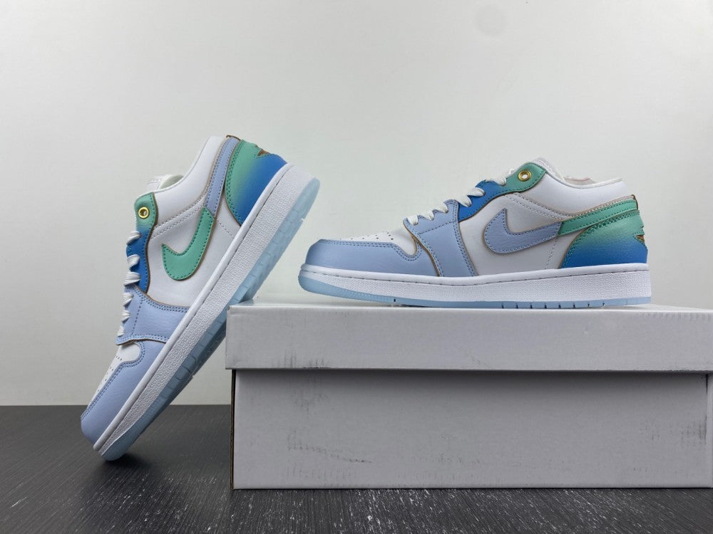Low Top Sneakers, Blue White Colorway, Gradient Colorway, Lace Up Design, Casual Gift for Sneaker Fans