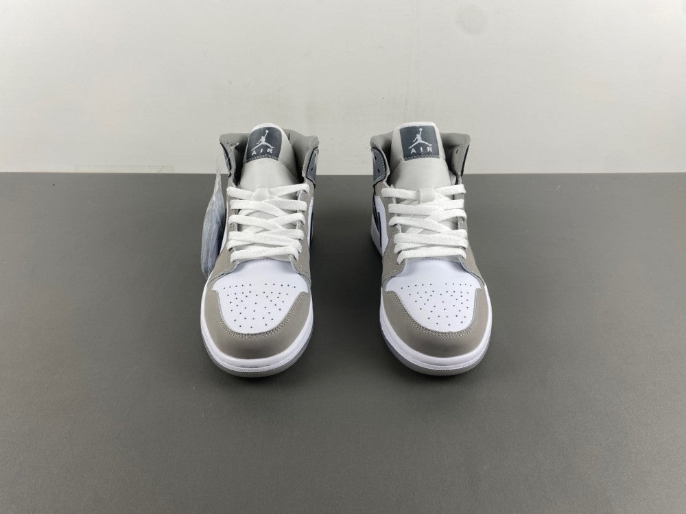 Mid Top Sneakers, White Gray Colorway, Lace Up Design, Casual Gift for Sneaker Fans