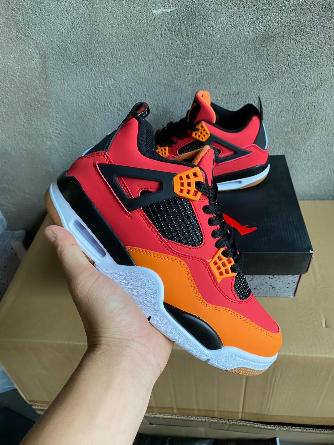 Mid Top Sneakers, Red Orange Colorway, Lace Up Design, Casual Gift for Sneaker Fans