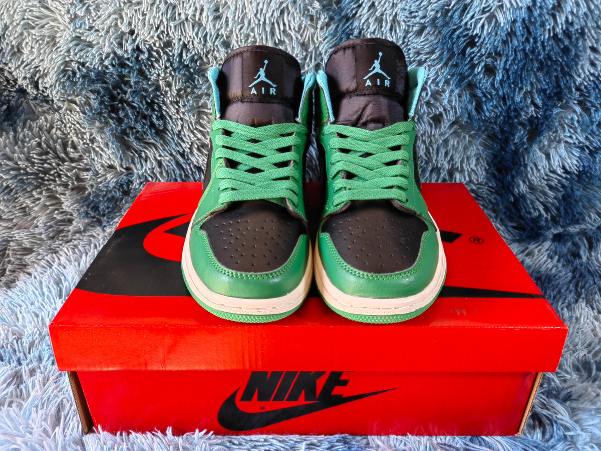 Mid Top Sneakers, Green White Colorway, Lace Up Design, Casual Gift for Sneaker Fans
