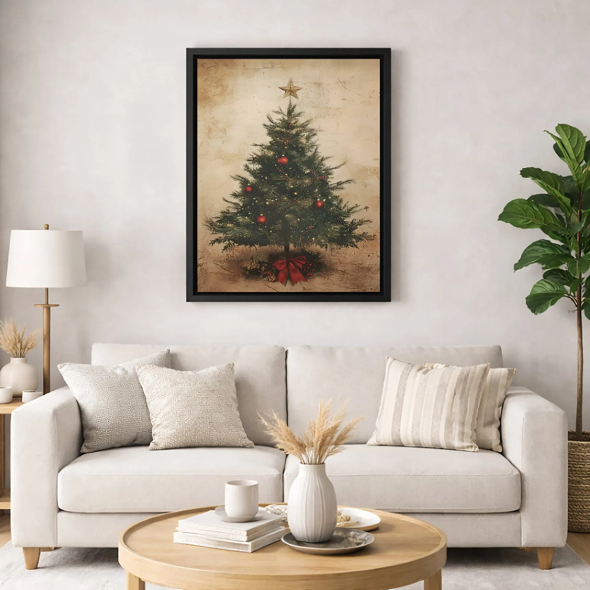 Rustic Holiday Tree Wall Art, Vintage Christmas Tree Canvas Art, Festive Christmas Canvas Print, Seasonal Tree Decor, Holiday