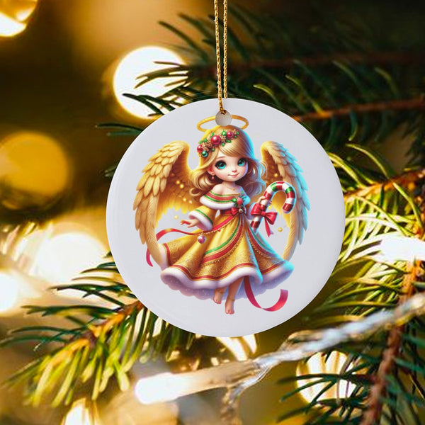 Candy Cane Holiday Ceramic Ornament, Adorable Angel Christmas Ornament, Sweet Fairy Tree Ornament, Festive Xmas Keepsake, Hol