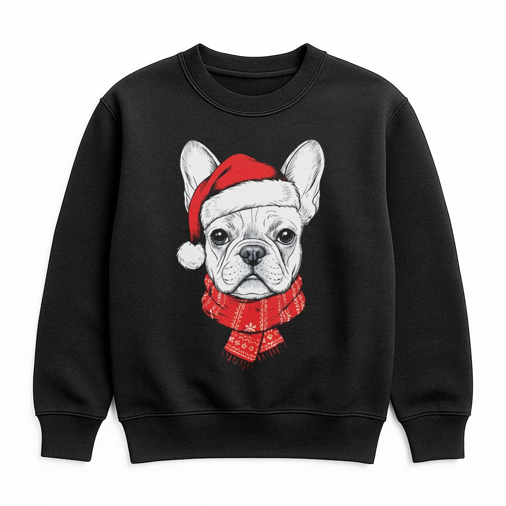 Santa Hat French Bulldog Crewneck, Frenchie Christmas Sweatshirt, Dog Holiday Pullover, Frenchie Xmas Sweatshirt
