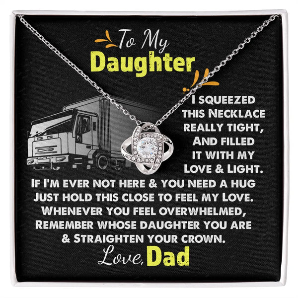 Trucker Dad Present Necklace, Love Knot Necklace for Daughter, 14k White Gold Stainless Steel Pendant, Daughter Christmas Bir