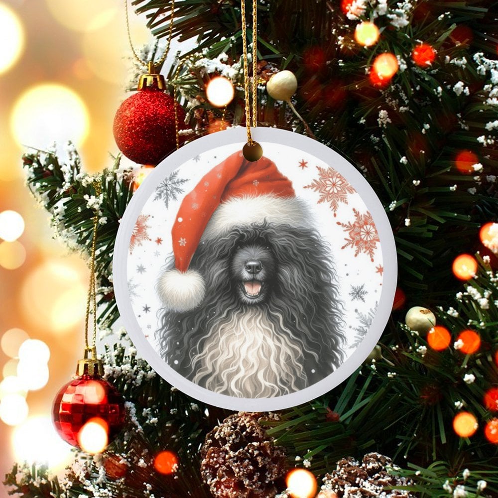 Santa Hat Dog Ceramic Ornament, Portuguese Water Dog Christmas Ornament, Holiday Pet Tree Ornament, Dog Lover Keepsake Xmas P