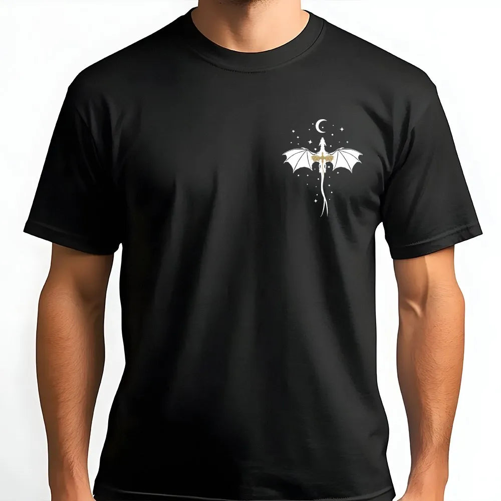 Minimalist Dragon T-Shirt | Celestial Sword Dragon Chest Graphic | Premium Cotton Blend | Fantasy Reader Gift