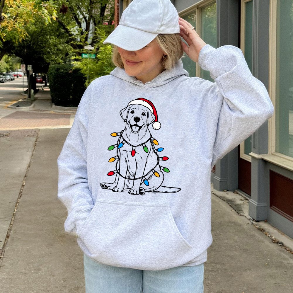 Santa Hat Lab Dog Sweatshirt, Labrador Christmas Hoodie, Adorable Xmas Dog Graphic Hoodie, Festive Holiday Pullover Hoodie, D