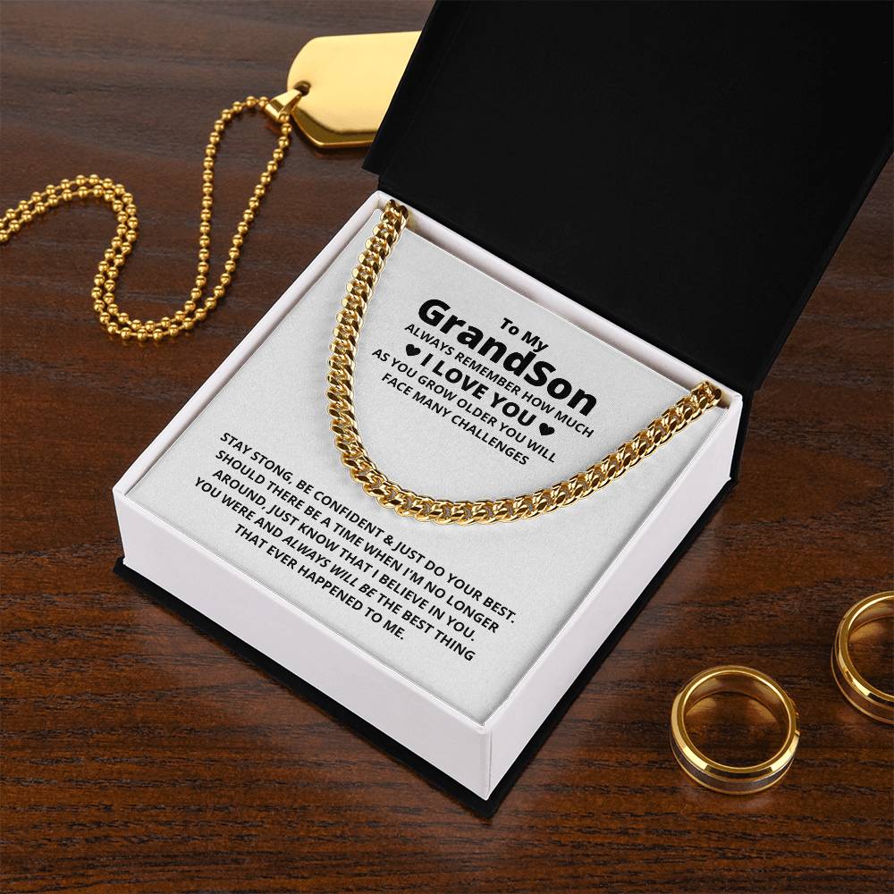 Mens Cuban Link Chain, Grandson Cuban Link Chain Necklace, Steel Cuban Link Necklace, Message Card Jewelry, Birthday Christma