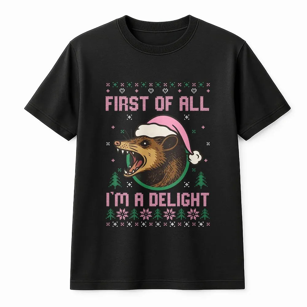 Adorable Possum Ugly Sweater Shirt, Humorous Opossum Santa Hat Christmas T-Shirt, Holiday Animal Graphic Tee, Possum Lover Ch