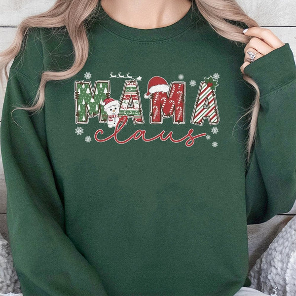 Festive Snowman Holiday Graphic Sweater, Mama Claus Sweatshirt, Adorable Christmas Mom Crewneck, Comfy Winter Wonderland Xmas