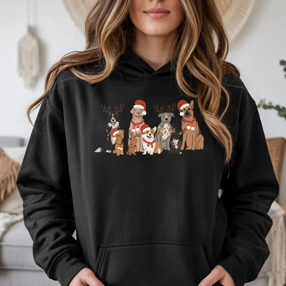 Reindeer Dog Christmas Hoodie, Christmas Dogs Hoodie, Adorable Dog Lover Hooded Sweatshirt, Festive Pet Mom Pullover, Dog Lov