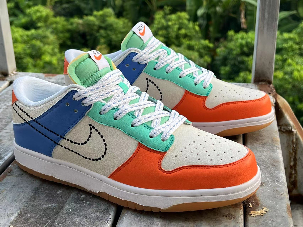 Low Top Sneakers, Blue Orange White Colorway, Lace Up Design, Casual Gift for Sneaker Fans