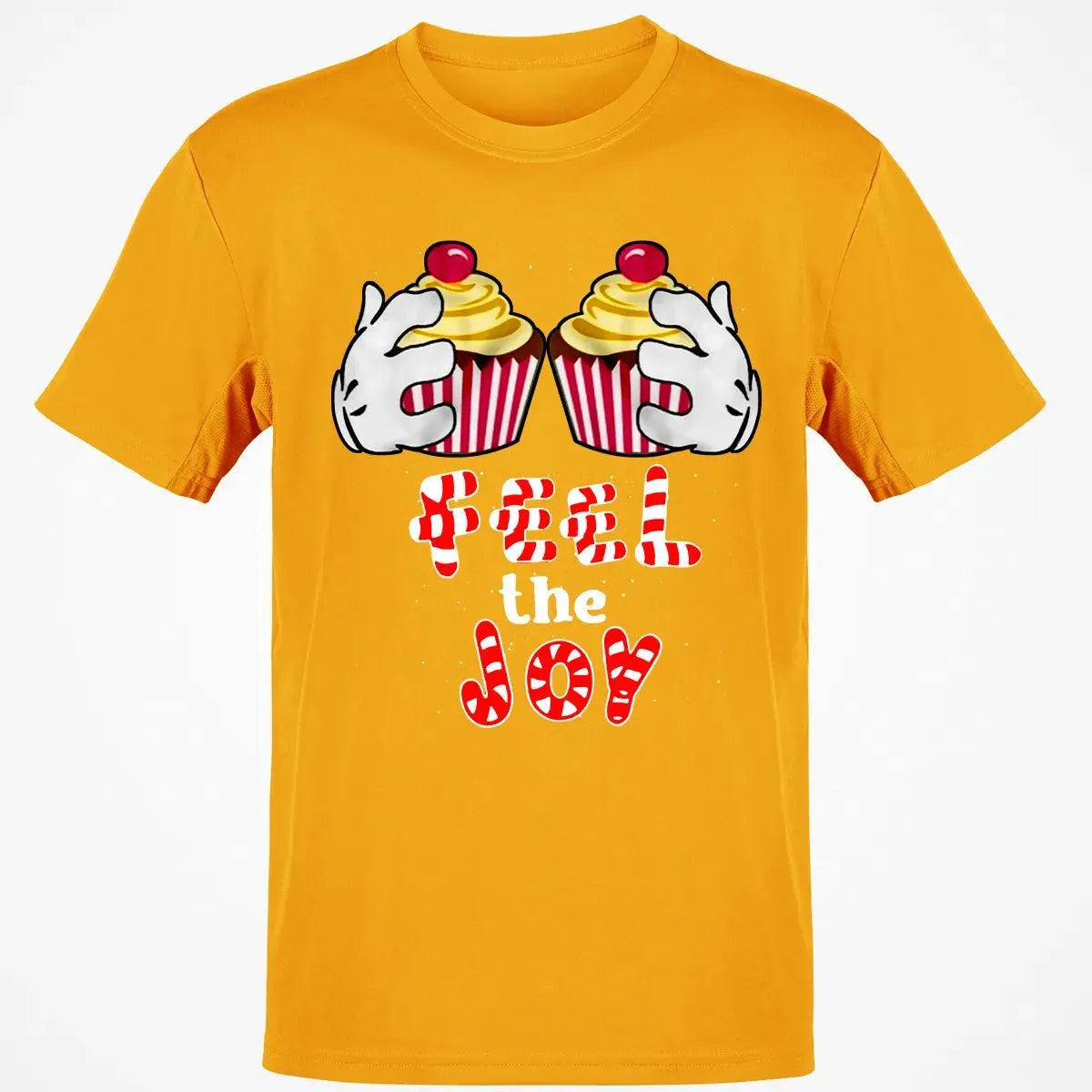 Adorable Cartoon Cupcake Graphic Tee, Feel the Joy Christmas Shirt, Holiday Sweets T-Shirt, Festive Winter Shirt, Dessert Lov