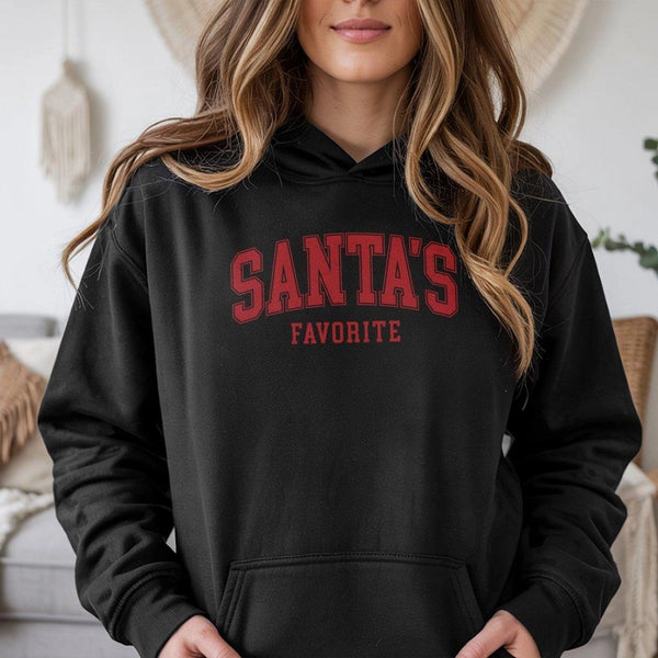 Retro Varsity Holiday Sweatshirt, Santa's Favorite Christmas Hoodie, Comfy Santa Season Hooded Pullover, Unisex Christmas Win