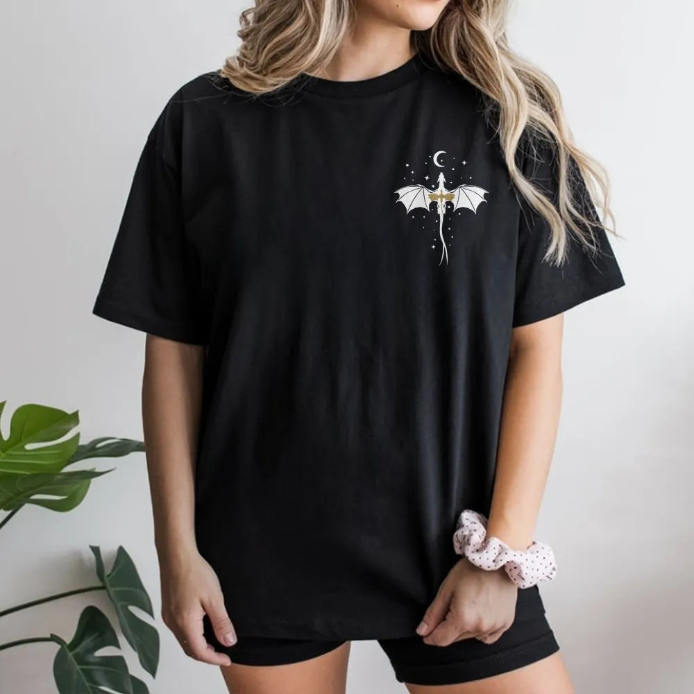 Minimalist Dragon T-Shirt | Celestial Sword Dragon Chest Graphic | Premium Cotton Blend | Fantasy Reader Gift