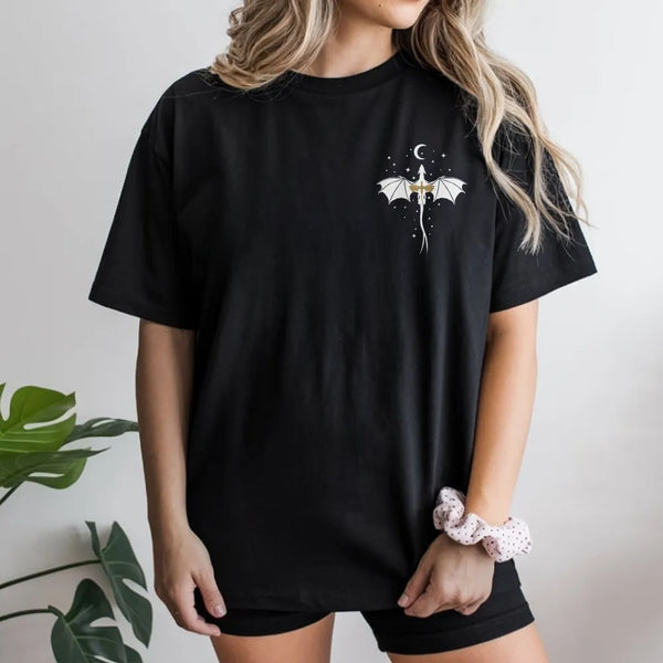 Minimalist Dragon T-Shirt | Celestial Sword Dragon Chest Graphic | Premium Cotton Blend | Fantasy Reader Gift