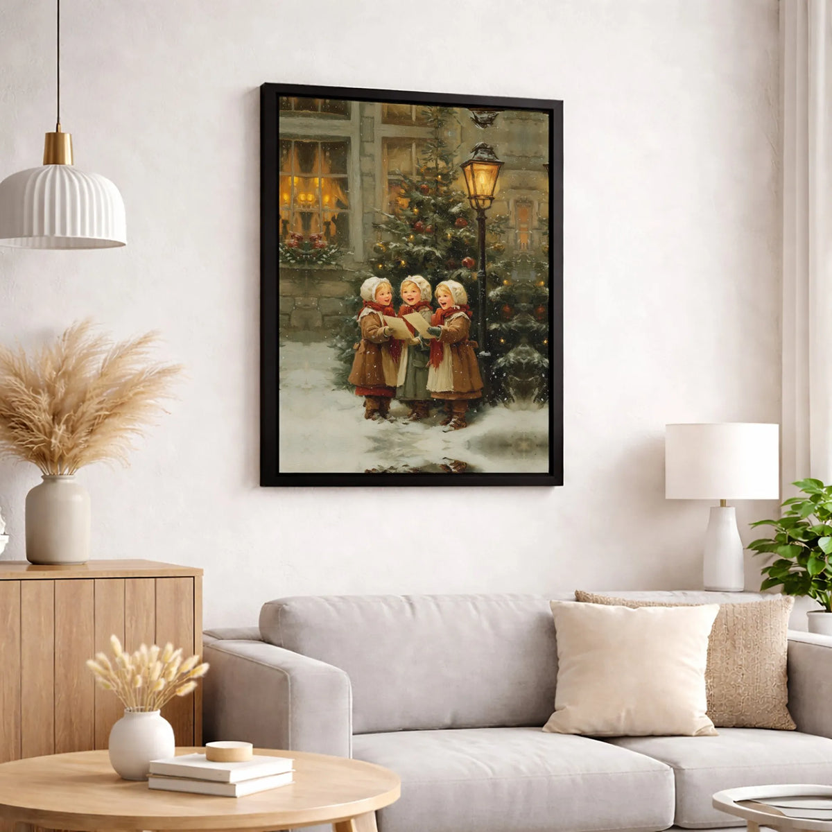Vintage Snowy Winter Canvas Print, Victorian Christmas Carolers Canvas Wall Art, Holiday Caroling Canvas, Festive Christmas H
