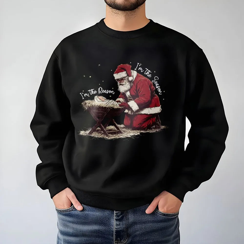 Kneeling Santa Sweatshirt, Jesus Is the Reason for the Season Sweatshirt, Christian Christmas Crewneck