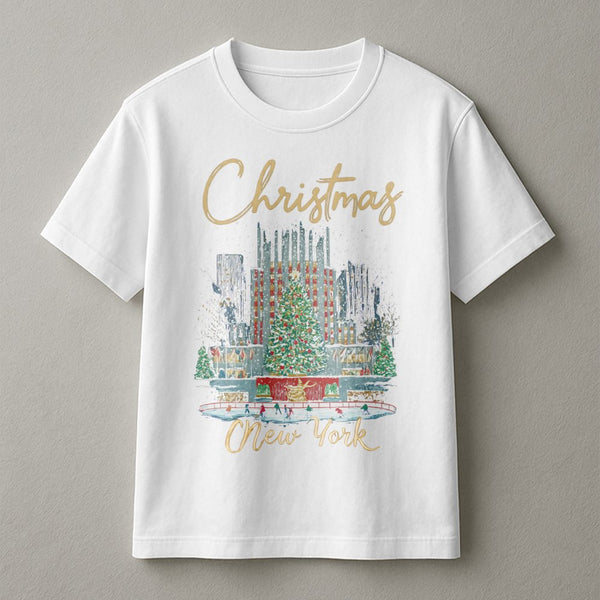 New York Holiday Tree Graphic Tee, Rockefeller Center Christmas Shirt, NYC Xmas Vacation T-Shirt, Winter City Graphic T-Shirt