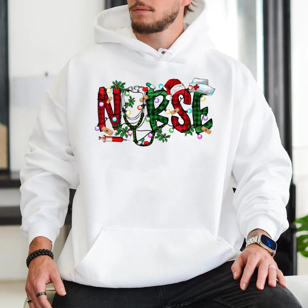 Plaid Festive Medical Hoodie, Christmas Nurse Hoodie, Nursing Student Holiday Hooded Sweatshirt, Adorable Xmas Nurse Hoodie, 