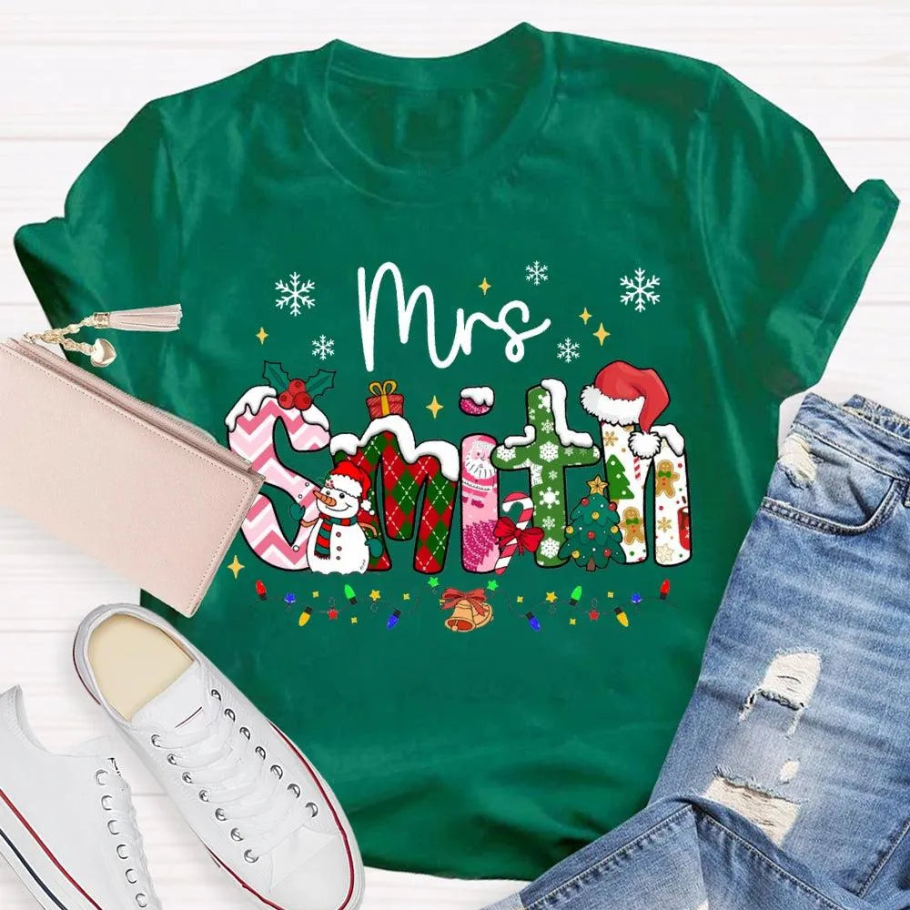 Custom Name Snowflake Holiday Shirt, Personalized Christmas Lights T-Shirt, Matching Family Xmas Graphic Tee, Holiday Season 
