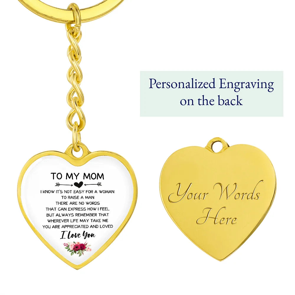 Sentimental Message Heart Charm Keyring from Son, To My Mom Heart Keychain, Surgical Steel Mom Keychain, Christmas Birthday P