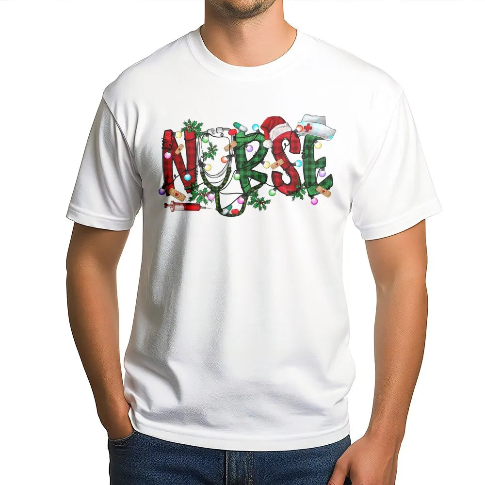 Holiday Medical Graphic Tee, Buffalo Plaid Christmas Nurse T-Shirt, Humorous RN Christmas Shirt, Nursing Student Tee, Healthc