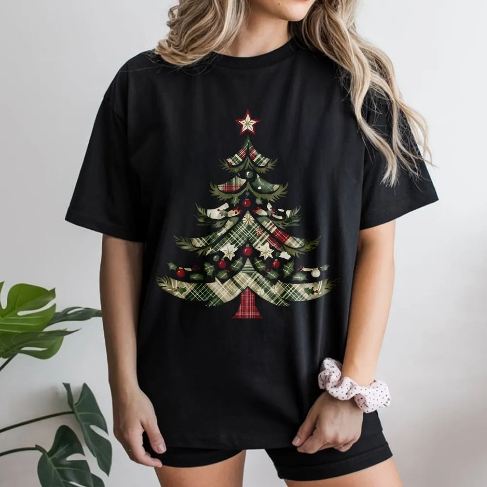 Vintage Buffalo Plaid Holiday Shirt, Rustic Plaid Christmas Tree T-Shirt, Comfy Festive Tree Graphic Tee, Adorable Winter Hol
