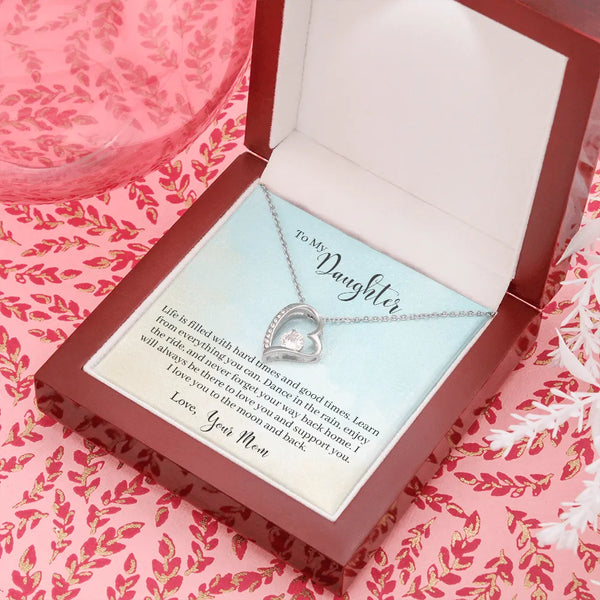 14K White Gold CZ Heart Pendant, Forever Love Heart Necklace for Daughter, Sentimental Mom to Daughter Jewelry, Birthday Chri