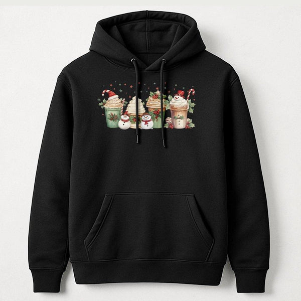 Christmas Coffee Hoodie, Watercolor Snowman Latte Hoodie, Comfy Holiday Coffee Hooded Sweatshirt, Winter Cafe Pullover, Coffe