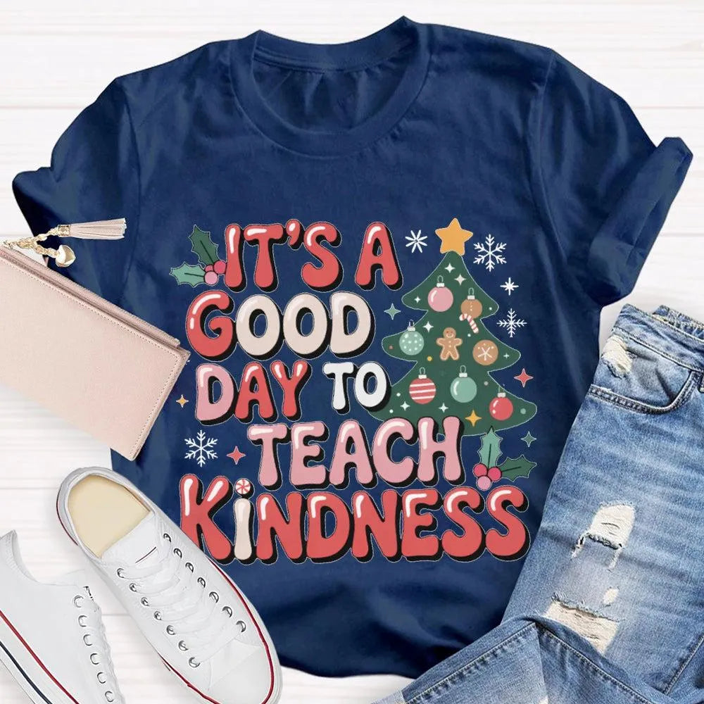 Good Day to Teach Kindness Tee, Kindness Christmas Tree Shirt, Retro Teacher Christmas T-Shirt, Adorable Holiday Educator Gra
