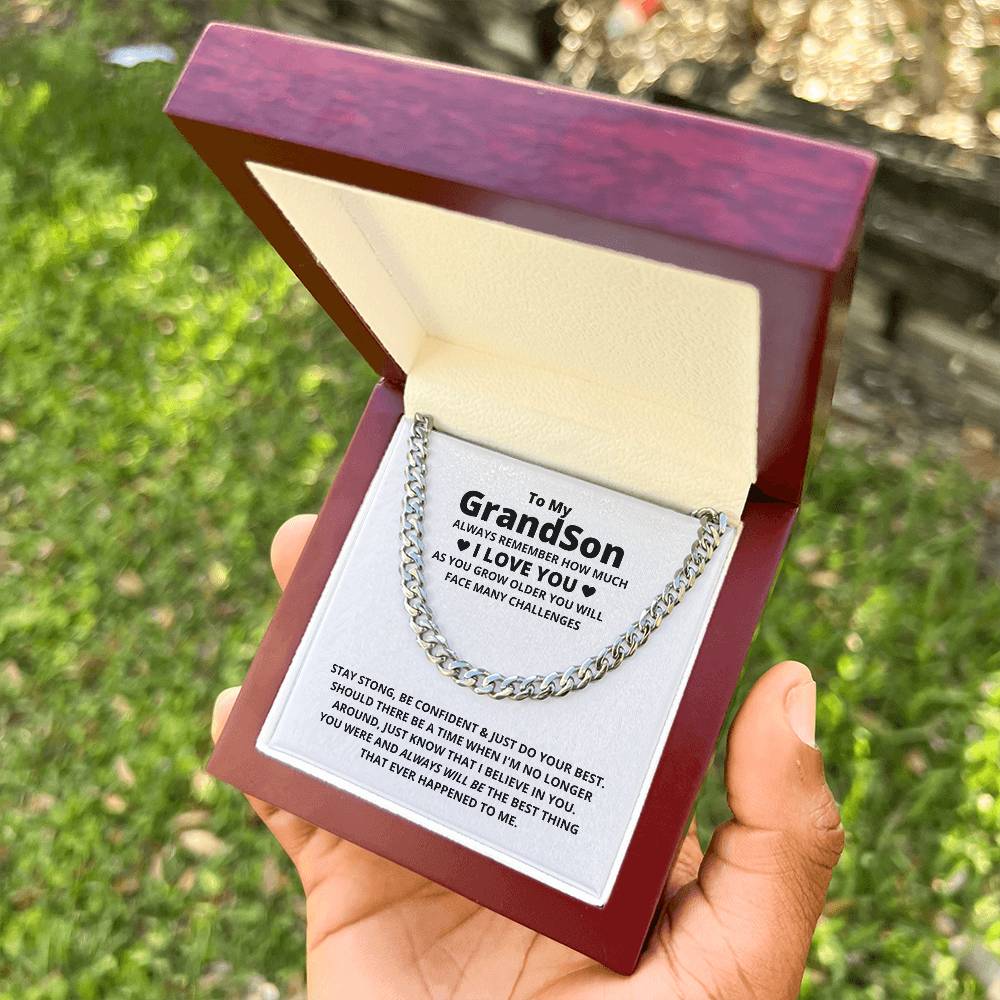Mens Cuban Link Chain, Grandson Cuban Link Chain Necklace, Steel Cuban Link Necklace, Message Card Jewelry, Birthday Christma