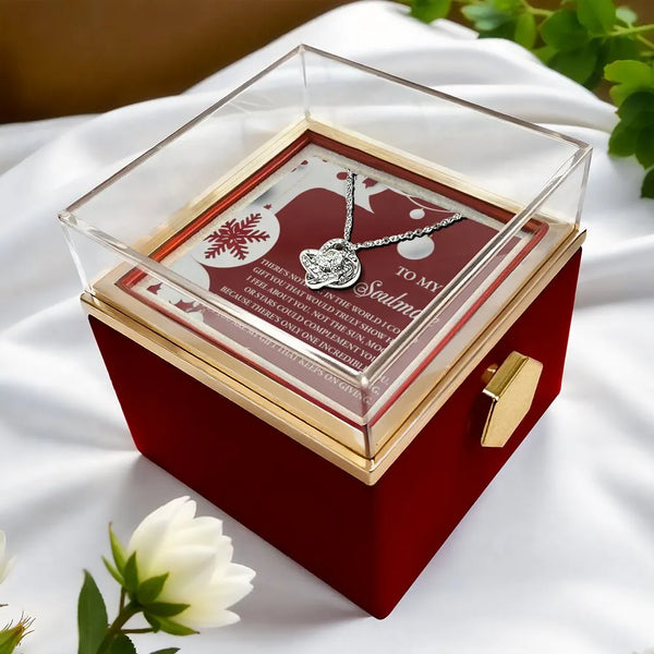 CZ Crystal Love Knot Pendant, Soulmate Love Knot Necklace, Rotating Rose Box Knot Necklace, Romantic Christmas Jewelry Presen