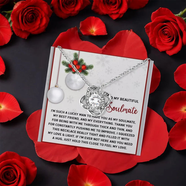 Sparkling CZ Crystal Pendant Necklace, Soulmate Love Knot Necklace, Romantic Holiday Knot Necklace, Christmas Jewelry Present
