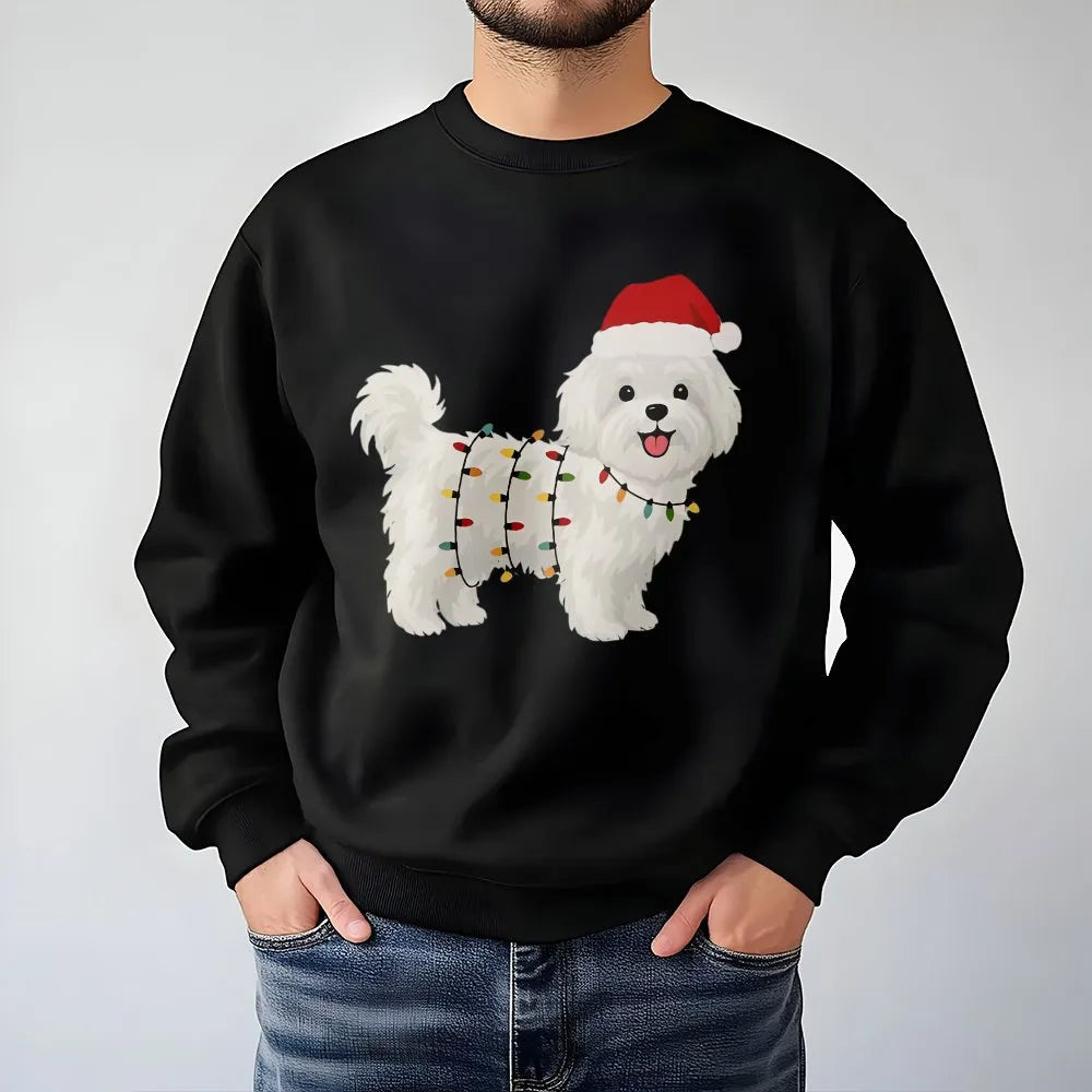 Adorable Dog Fairy Lights Sweatshirt, Maltese Christmas Sweatshirt, Festive Pet Dog Crewneck, Holiday Puppy Sweatshirt, Prese