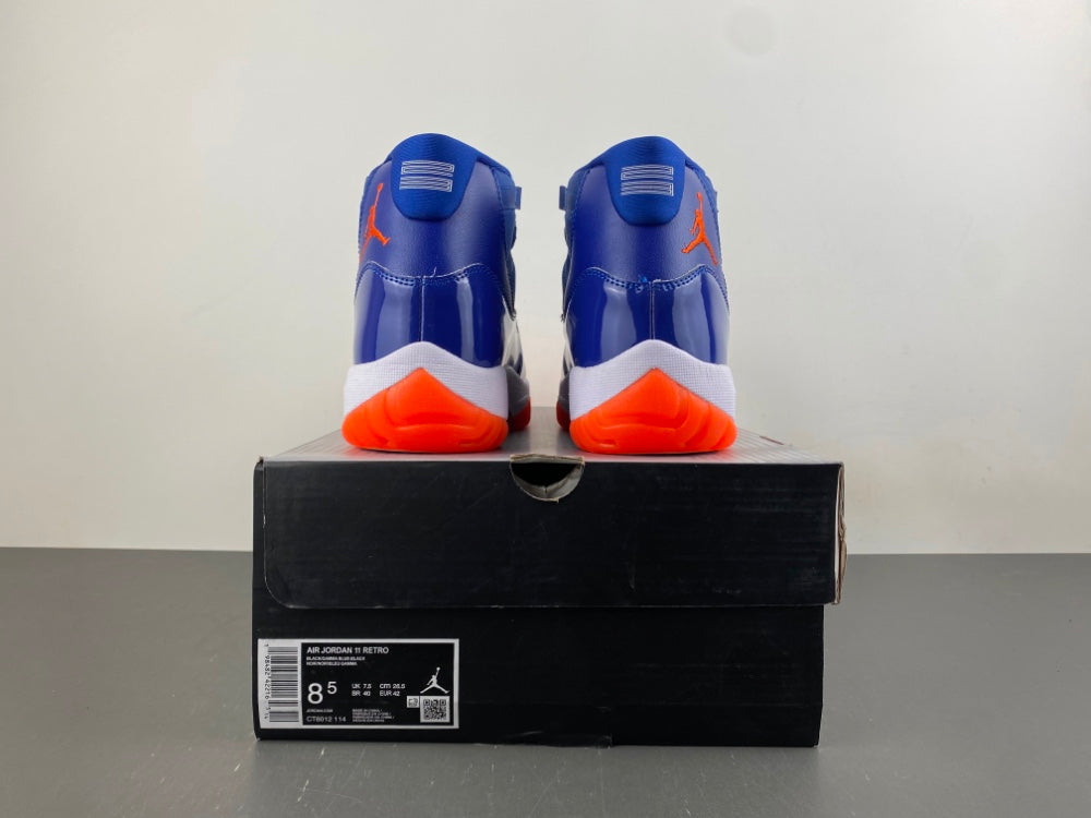 High Top Sneakers, Royal Blue White Orange Colorway, Leather Footwear, Lace Up Design, Casual Gift for Sneaker Fans