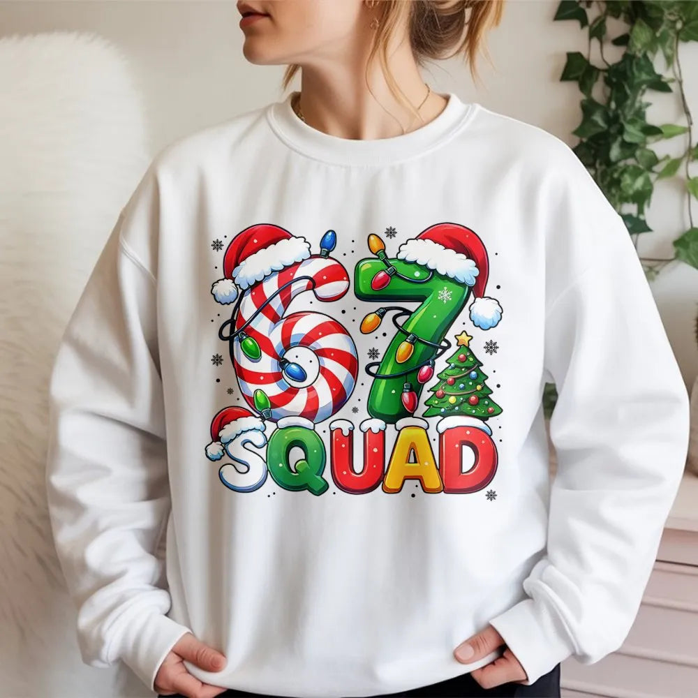 Candy Cane Number Holiday Crewneck, 67 Squad Christmas Sweatshirt, Matching Family Xmas Sweater, Festive Group Pullover Sweat
