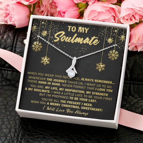 Cubic Zirconia Pendant Jewelry, Soulmate Alluring Beauty Ribbon Necklace, 14k White Gold Over Stainless Steel, Christmas Pres